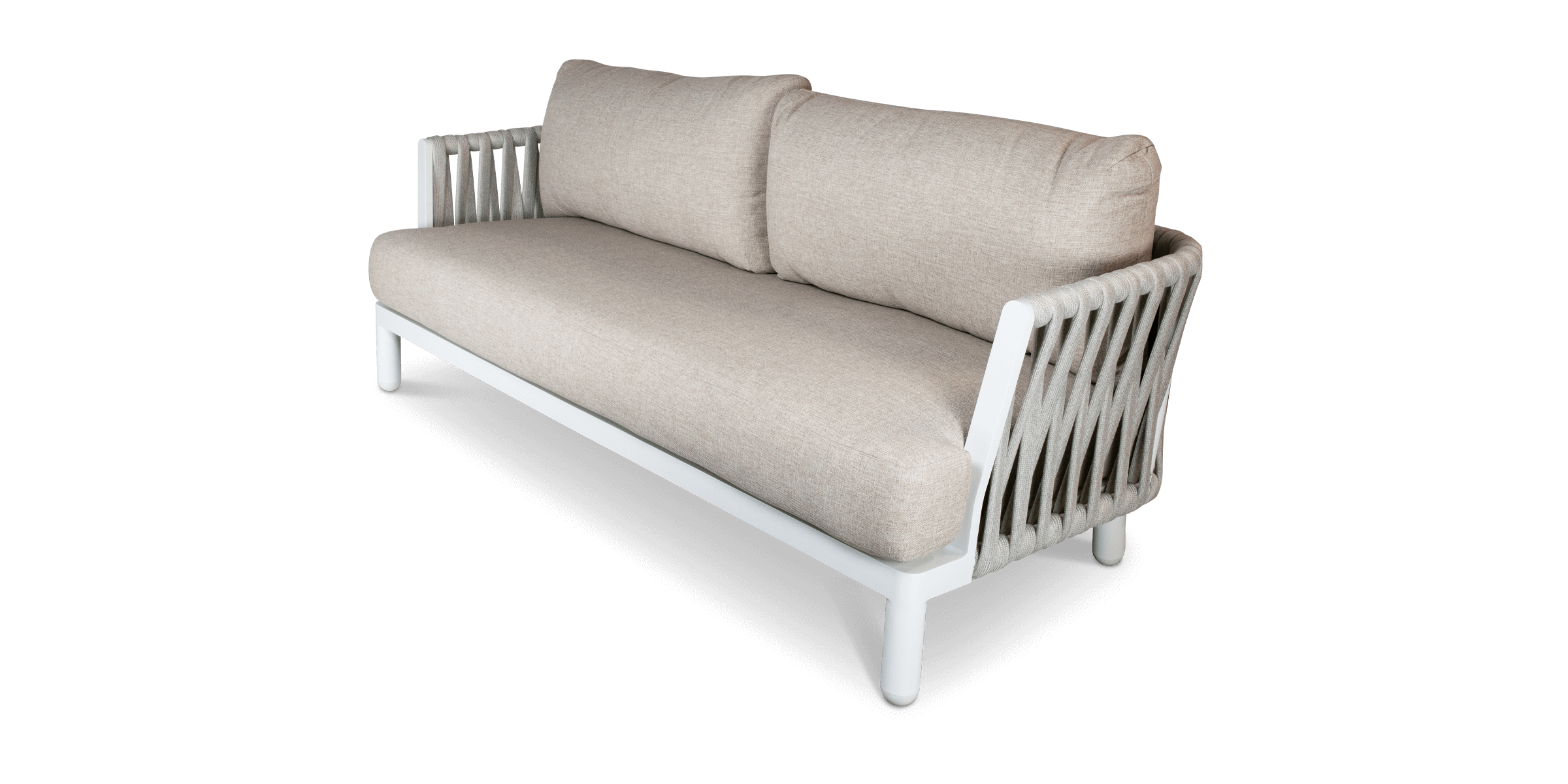 Bermuda 3 Seater with Sahara Sand Olefin Rope, Stone Olefin Cushions and Aluminium Frame