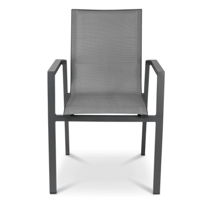 Corfu Dining Chair in Gunmetal Aluminium Frame and Charcoal Grey Textilene