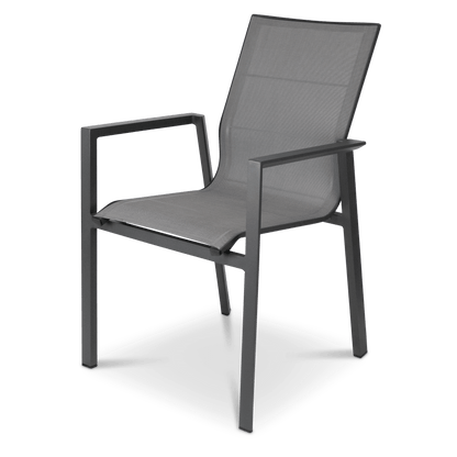 Corfu Dining Chair in Gunmetal Aluminium Frame and Charcoal Grey Textilene