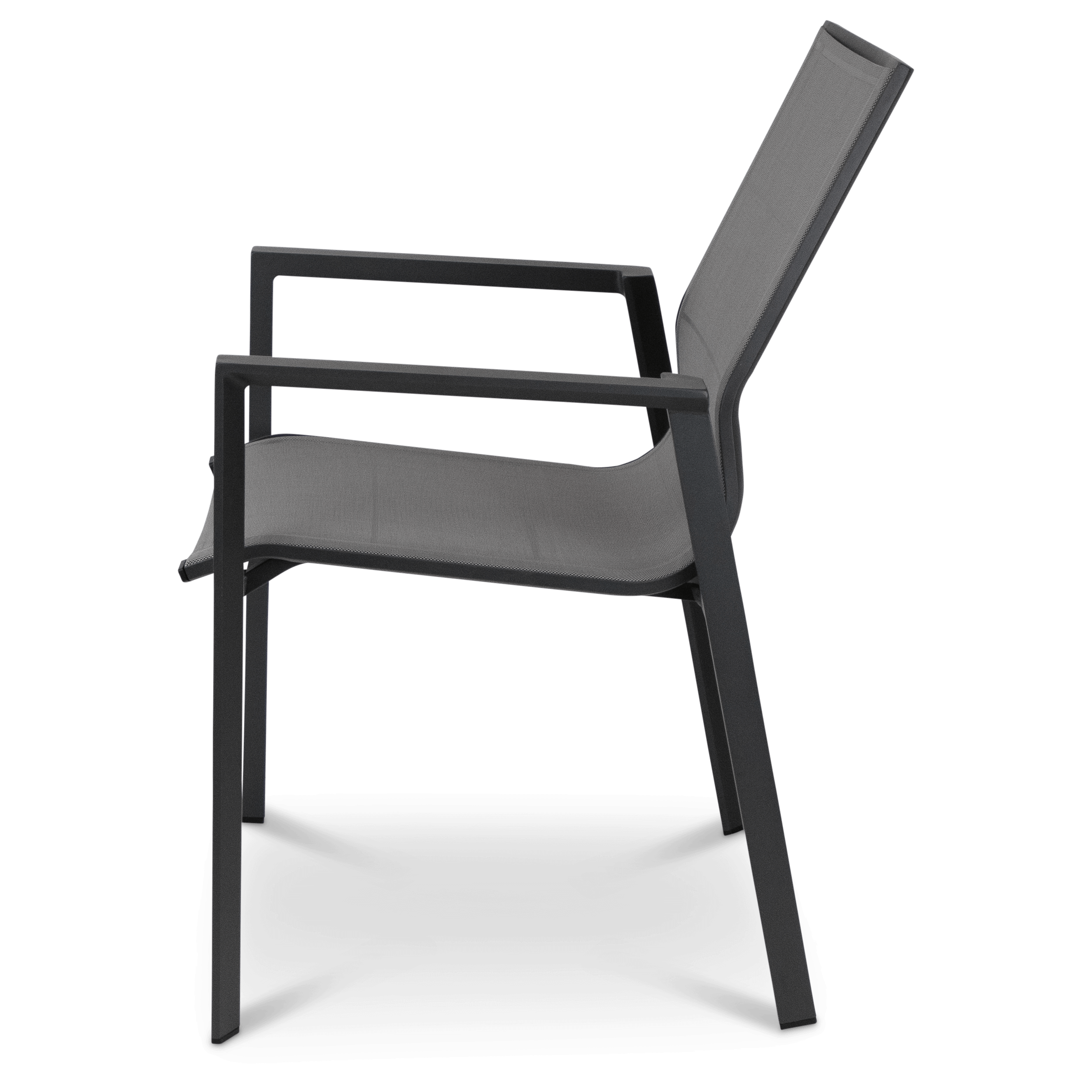 Corfu Dining Chair in Gunmetal Aluminium Frame and Charcoal Grey Textilene