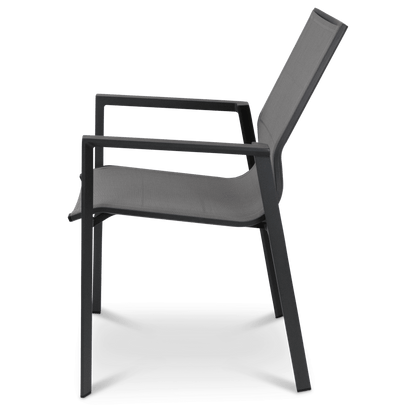 Corfu Dining Chair in Gunmetal Aluminium Frame and Charcoal Grey Textilene