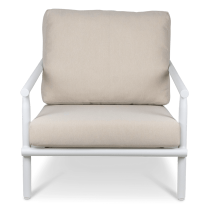 Havana Armchair in Arctic White with Dune Rope Inlay and Olefin Cushions