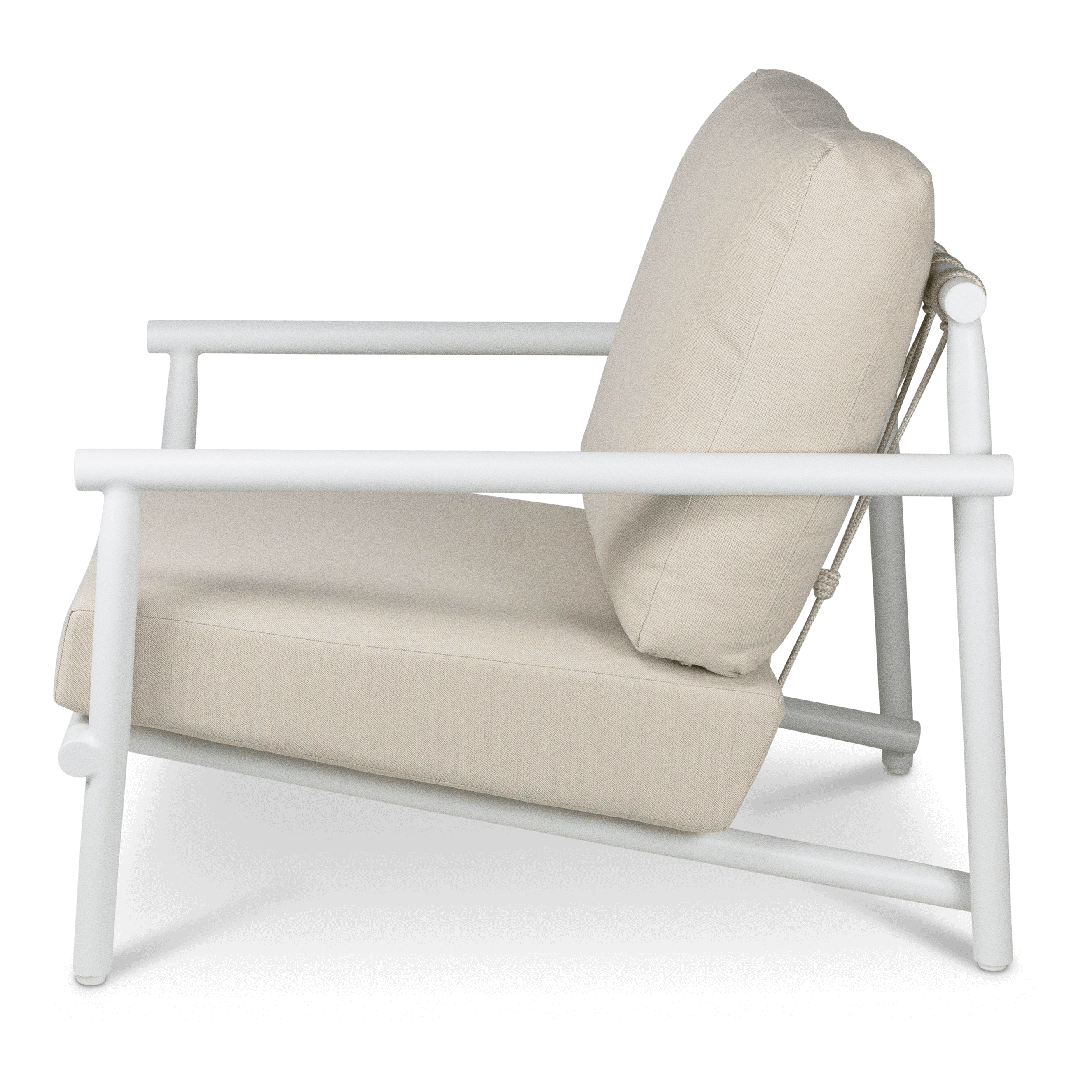 Havana Armchair in Arctic White with Dune Rope Inlay and Olefin Cushions