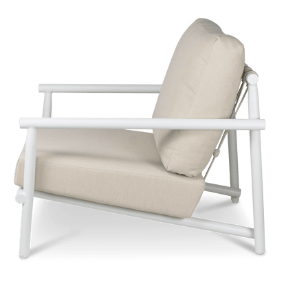 Havana Armchair in Arctic White with Dune Rope Inlay and Olefin Cushions