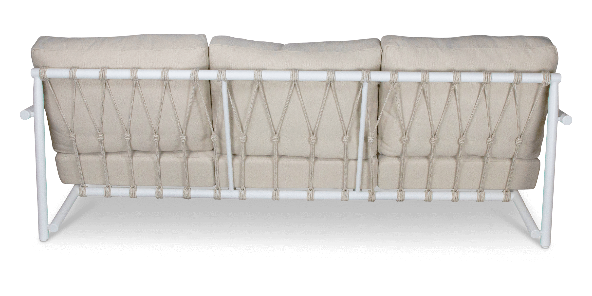 Havana 3 Seater with 2 x Armchair and Coffee Table in Arctic White with Dune Rope Inlay and Olefin Cushions