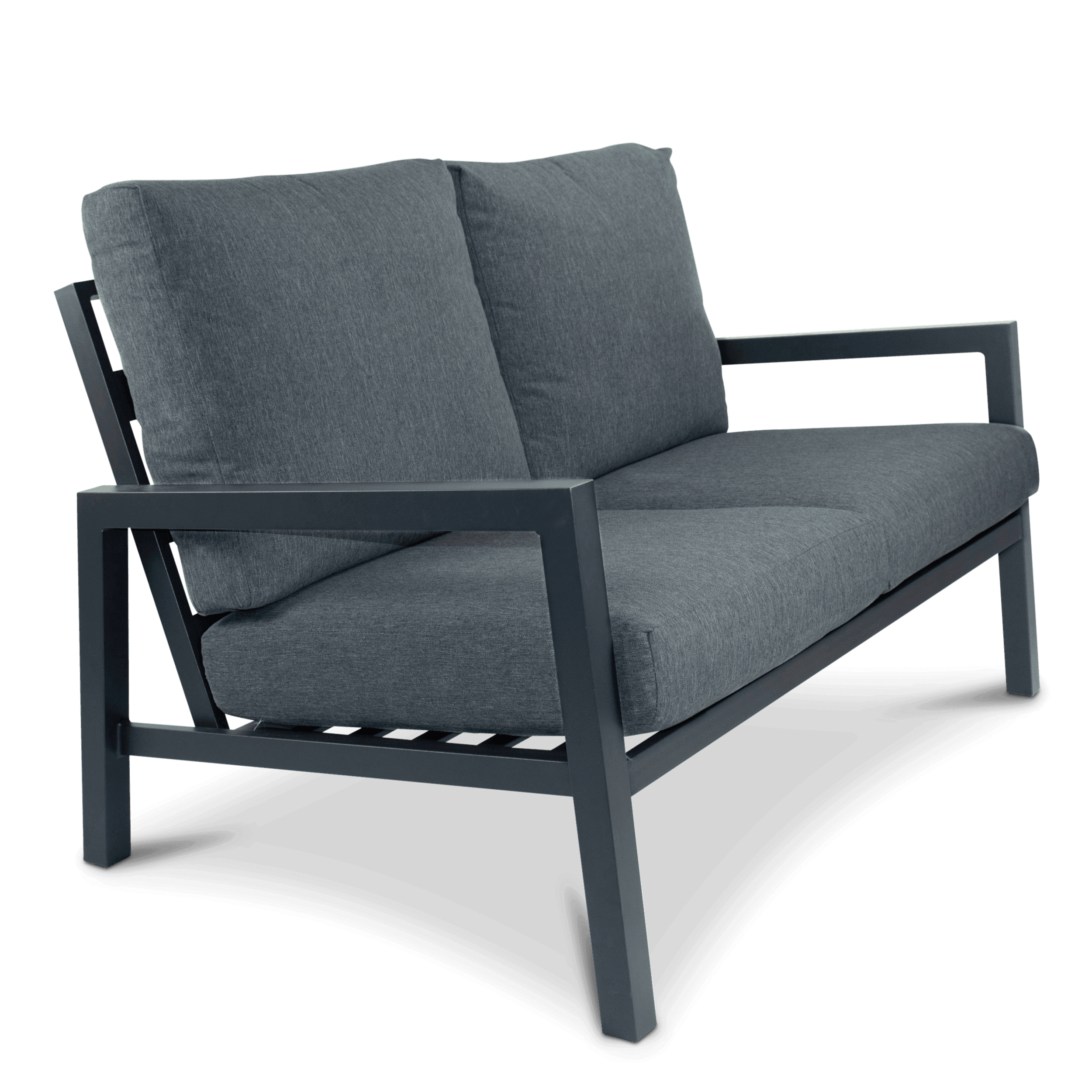 San Sebastian 3 Seater, 2 Seater, Armchair, Coffee & Side Table in Gunmetal with Platinum Olefin Cushions