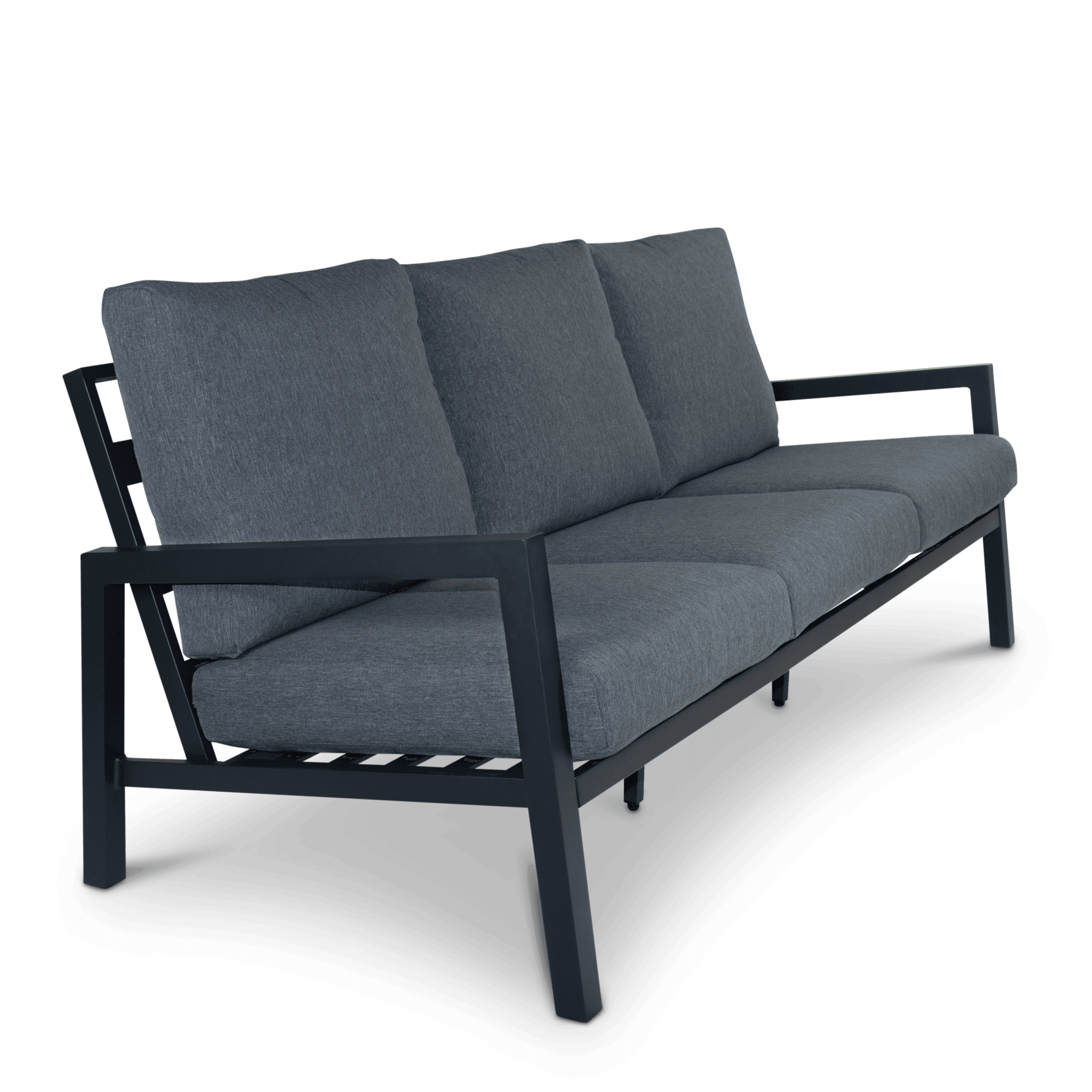 San Sebastian 3 Seater, 2 Seater, Armchair, Coffee & Side Table in Gunmetal with Platinum Olefin Cushions