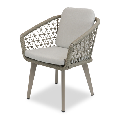 Antigua Dining Chair in Taupe with Dune Olefin Cushions and Rope