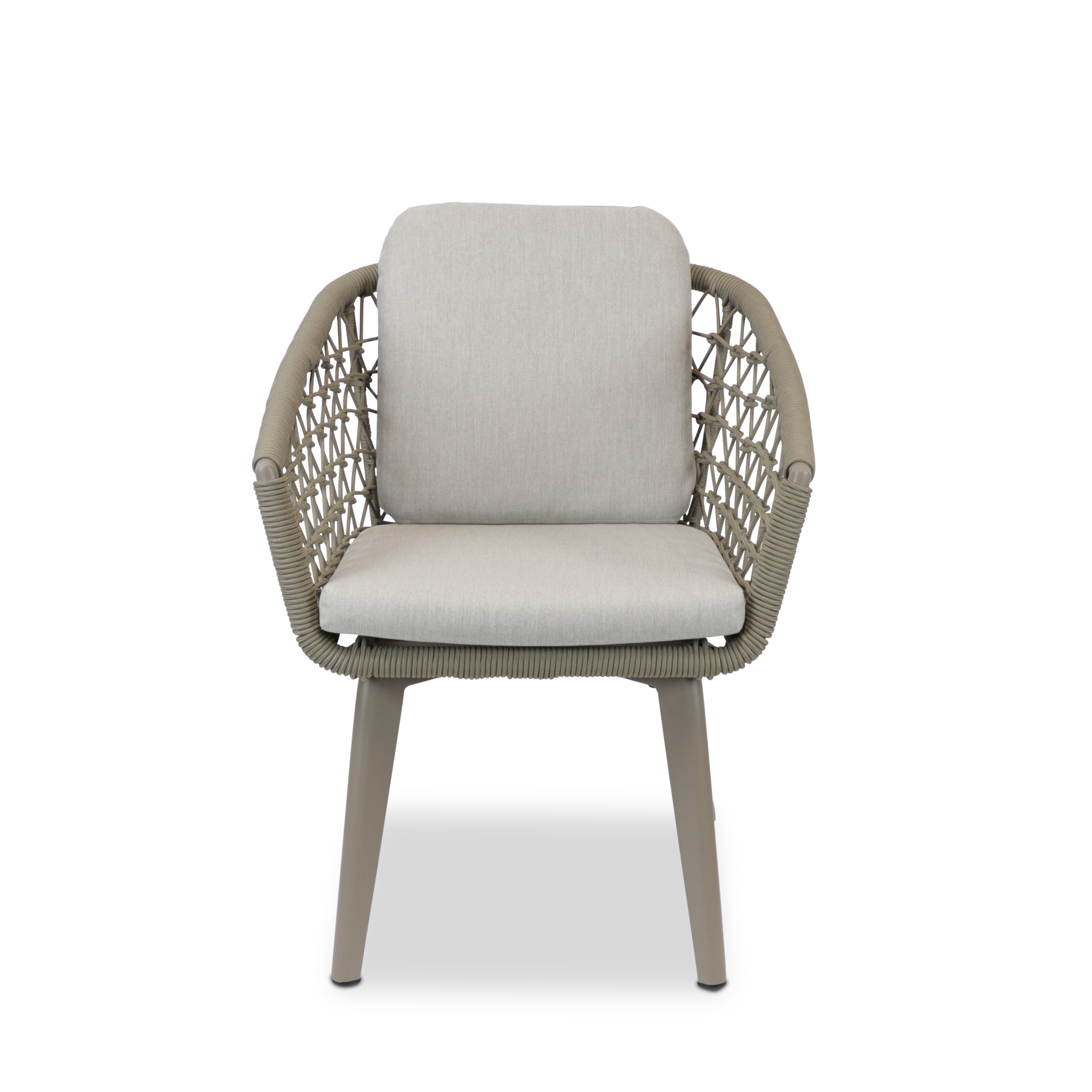 Antigua Dining Chair in Taupe with Dune Olefin Cushions and Rope