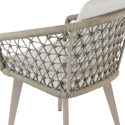 Antigua Dining Chair in Taupe with Dune Olefin Cushions and Rope