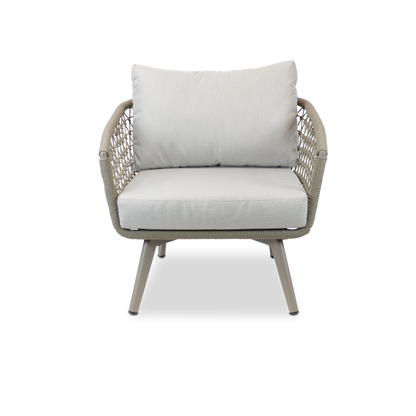 Antigua Armchair in Taupe with Dune Olefin Cushions and Rope