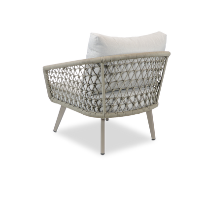 Antigua Armchair in Taupe with Dune Olefin Cushions and Rope