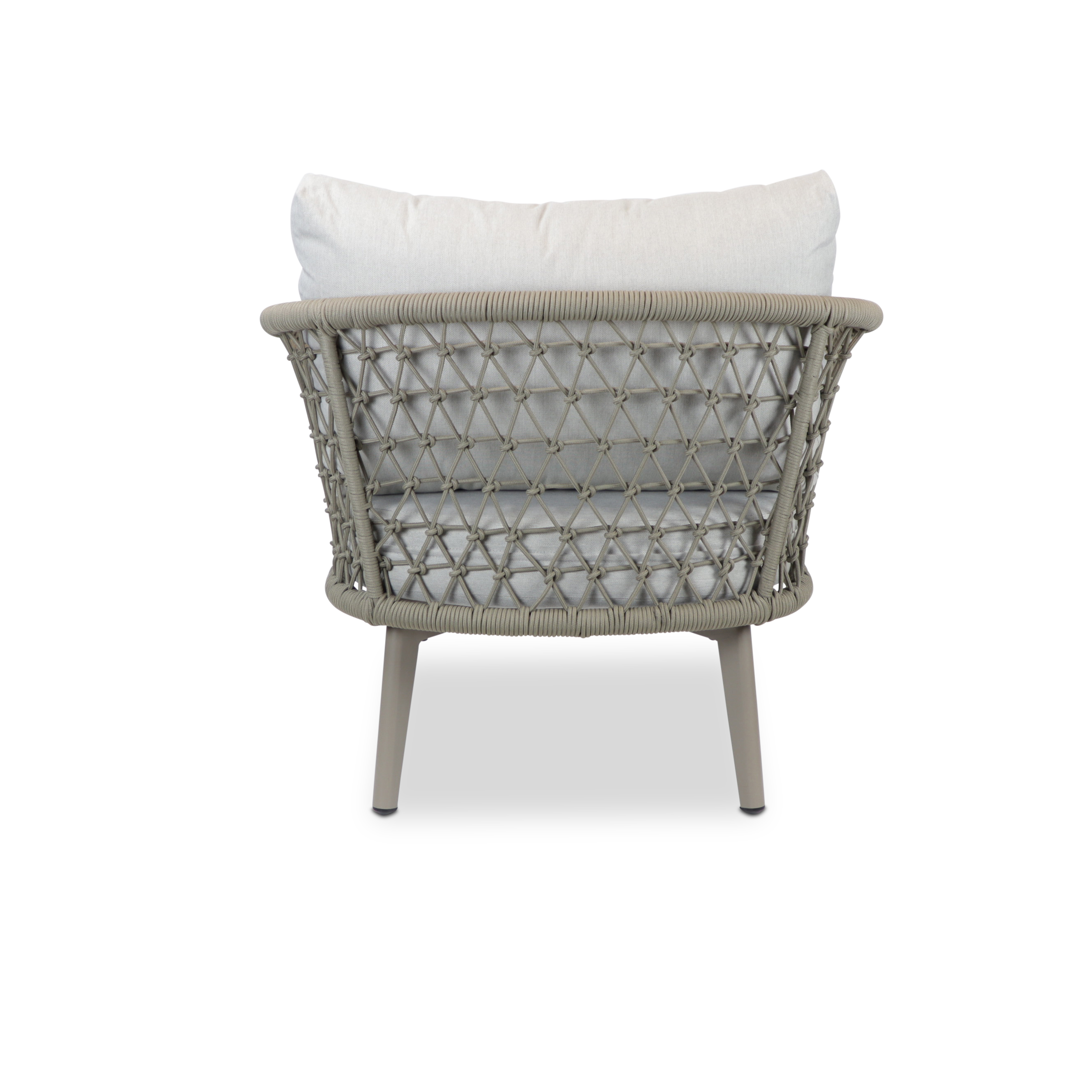 Antigua Armchair in Taupe with Dune Olefin Cushions and Rope