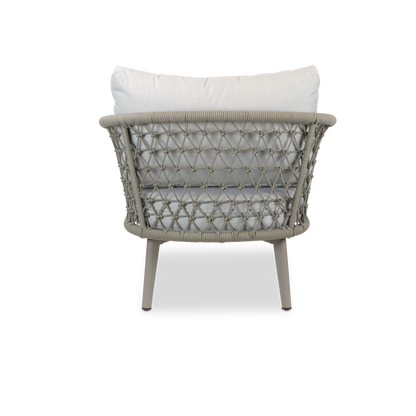 Antigua Armchair in Taupe with Dune Olefin Cushions and Rope