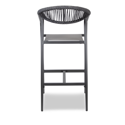 Amalfi Bar Stool in Gunmetal Aluminium Frame, Olefin Rope with Polywood Teak Accent and Charcoal Textilene