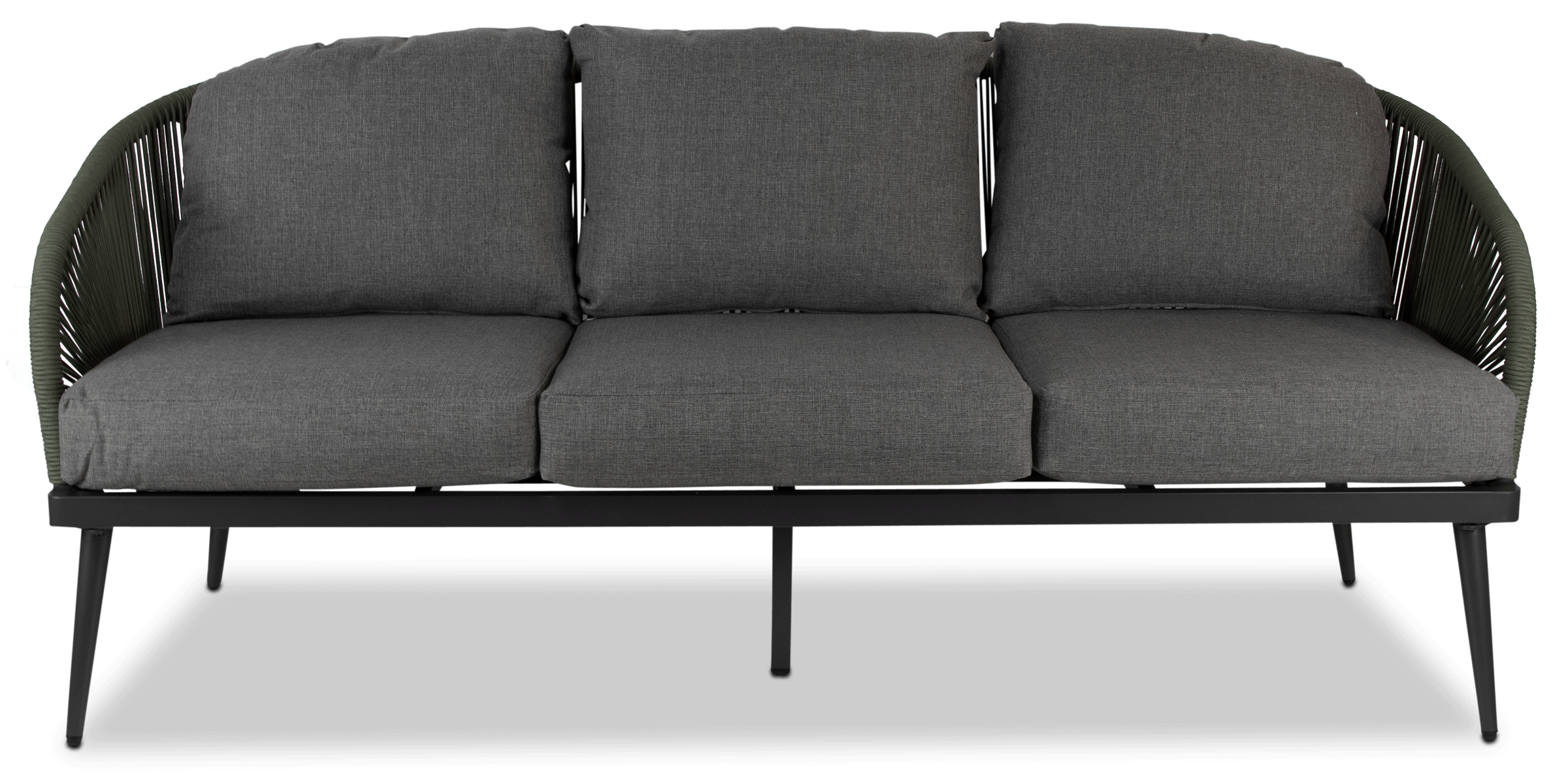 Santa Monica 3 Seater, 2 x Armchair and Coffee Table with Soft Ash Olefin Cushions, Bonsai Olefin Rope and Gunmetal Aluminium Frame