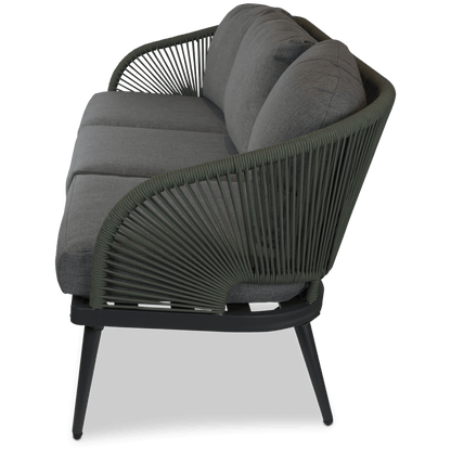 Santa Monica 3 Seater with Soft Ash Olefin Cushions, Bonsai Olefin Rope and Gunmetal Aluminium Frame