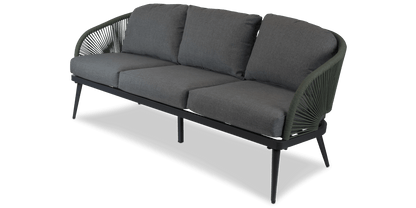 Santa Monica 3 Seater, 2 x Armchair and Coffee Table with Soft Ash Olefin Cushions, Bonsai Olefin Rope and Gunmetal Aluminium Frame