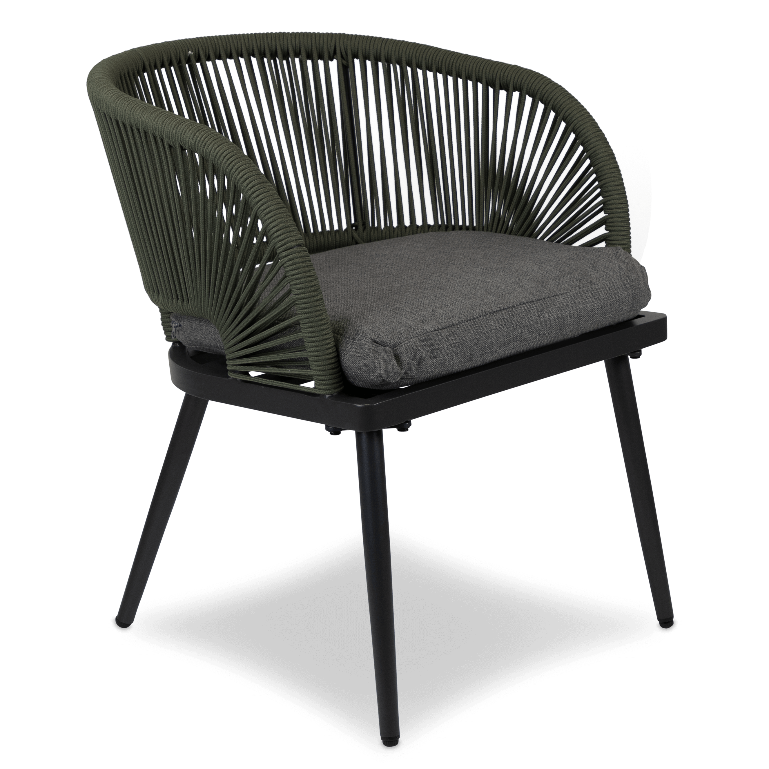 Santa Monica Dining 3pc Occasional with Soft Ash Olefin Cushions, Bonsai Olefin Rope and Gunmetal Aluminium Frame