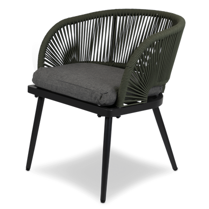 Santa Monica Dining Chair with Soft Ash Olefin Cushions, Bonsai Olefin Rope and Gunmetal Aluminium Frame