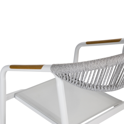 Amalfi Dining Chair in Arctic White, Olefin Rope with Polywood Teak Accent and Stone Grey Textilene