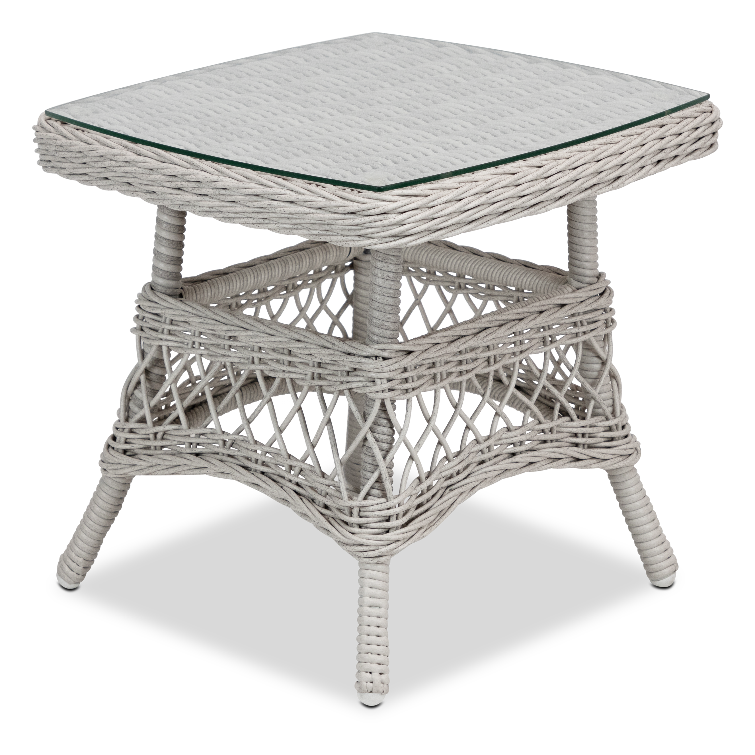 Hamptons Side Table in Surfmist Wicker with Glass Top