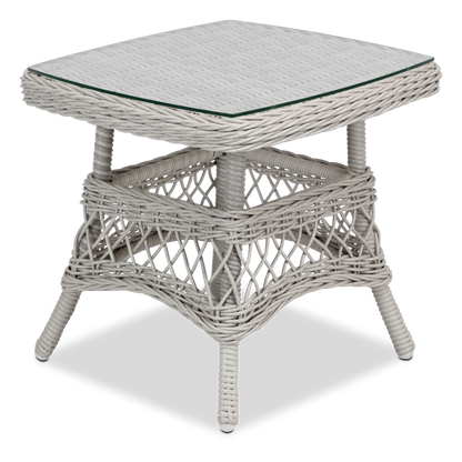 Hamptons Side Table in Surfmist Wicker with Glass Top