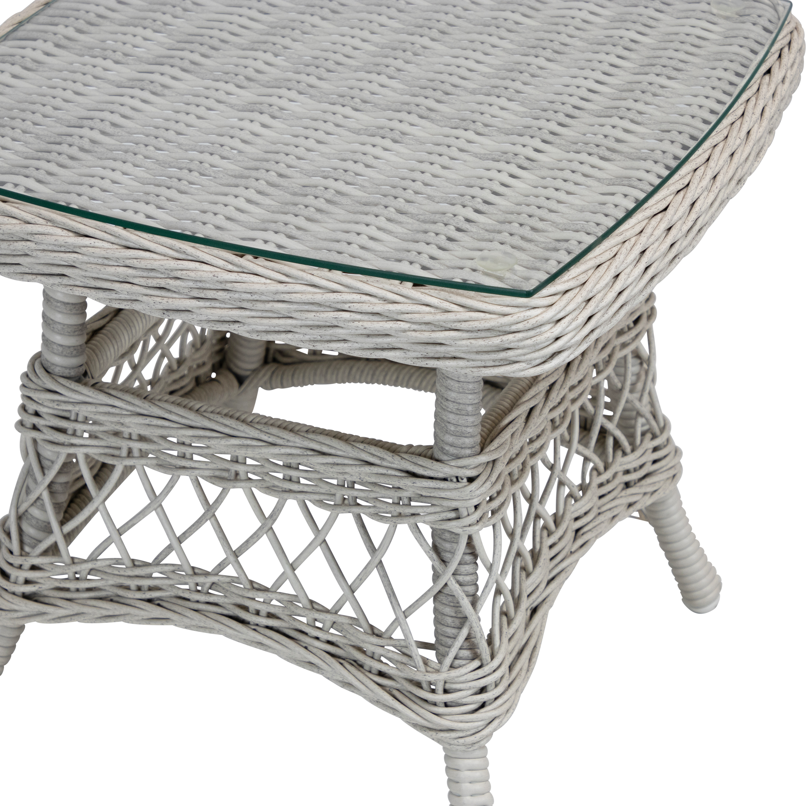 Hamptons Side Table in Surfmist Wicker with Glass Top