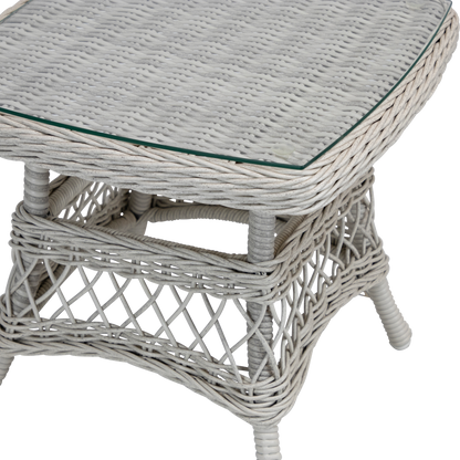 Hamptons Side Table in Surfmist Wicker with Glass Top