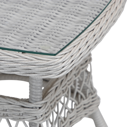 Hamptons Side Table in Surfmist Wicker with Glass Top