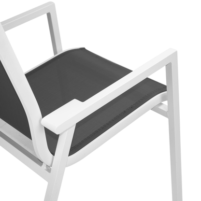 Maldives Sling Dining Chair in Grey Textilene Fabric and Arctic White Frame