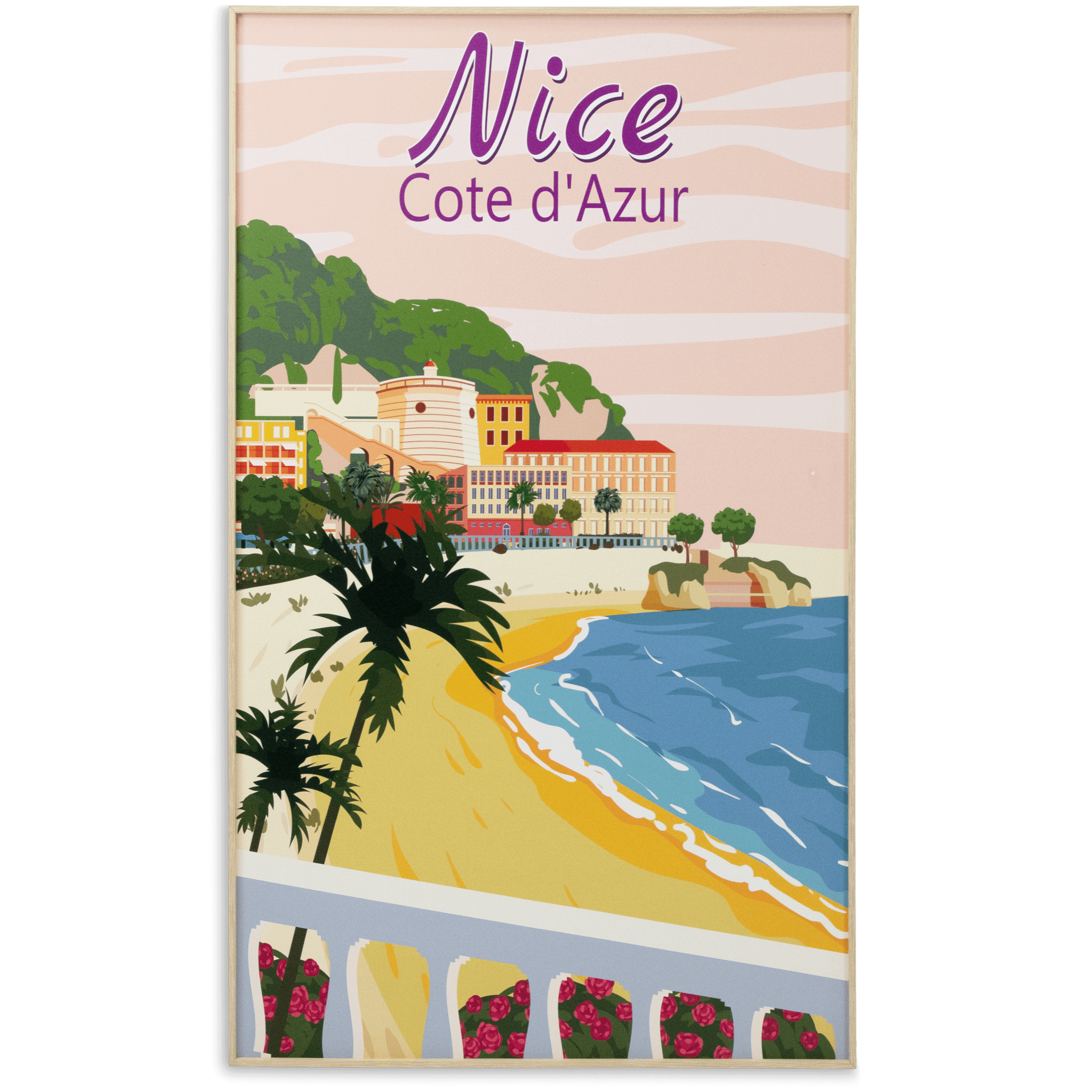 Nice Cote D Azur - 60 x 100cm Outdoor UV Wall Art with Beech Aluminium Frame