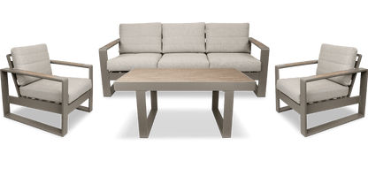 Positano 4 piece lounge in Taupe with Polywood Inset with Latte Check Spun Polyester Cushions