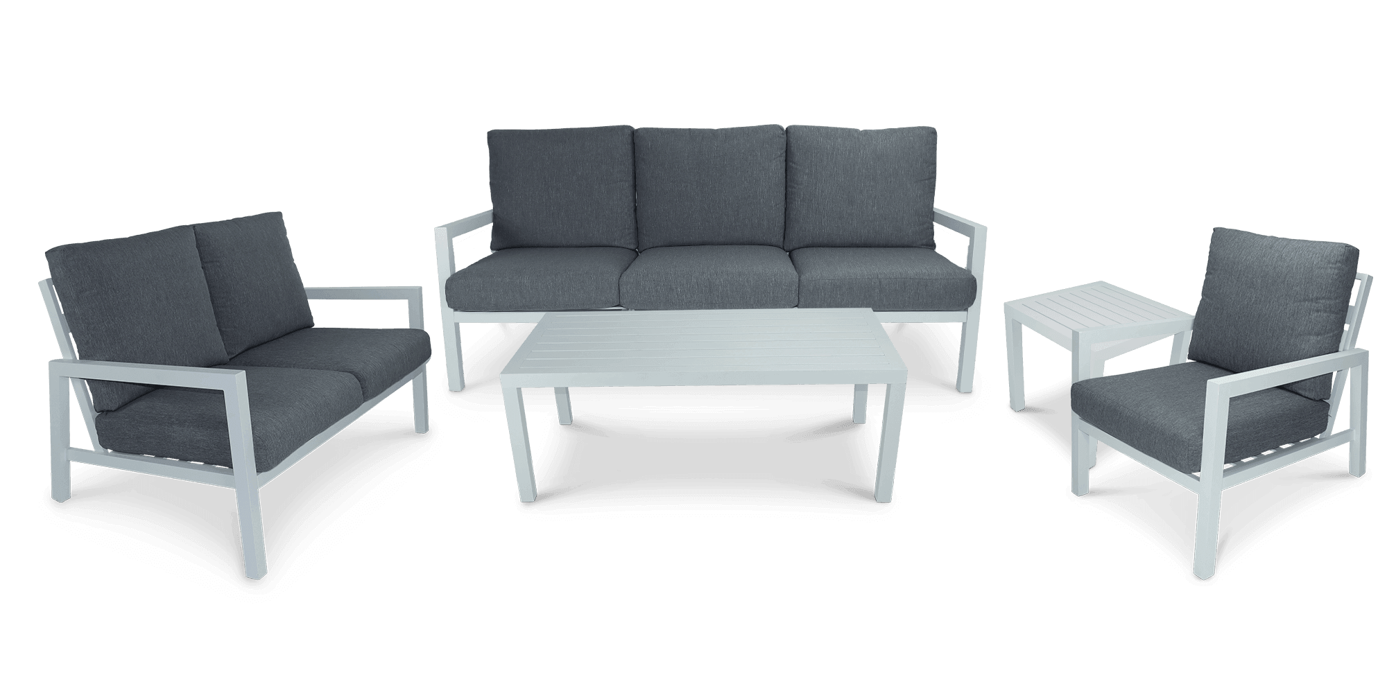 San Sebastian 5pc Outdoor Lounge Suite in Arctic White Aluminium with Platinum Olefin Cushions