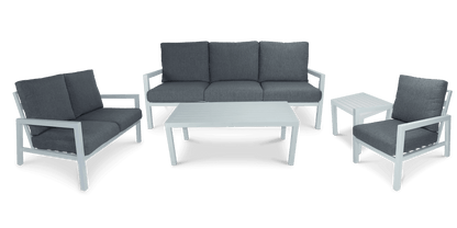 San Sebastian 5pc Outdoor Lounge Suite in Arctic White Aluminium with Platinum Olefin Cushions