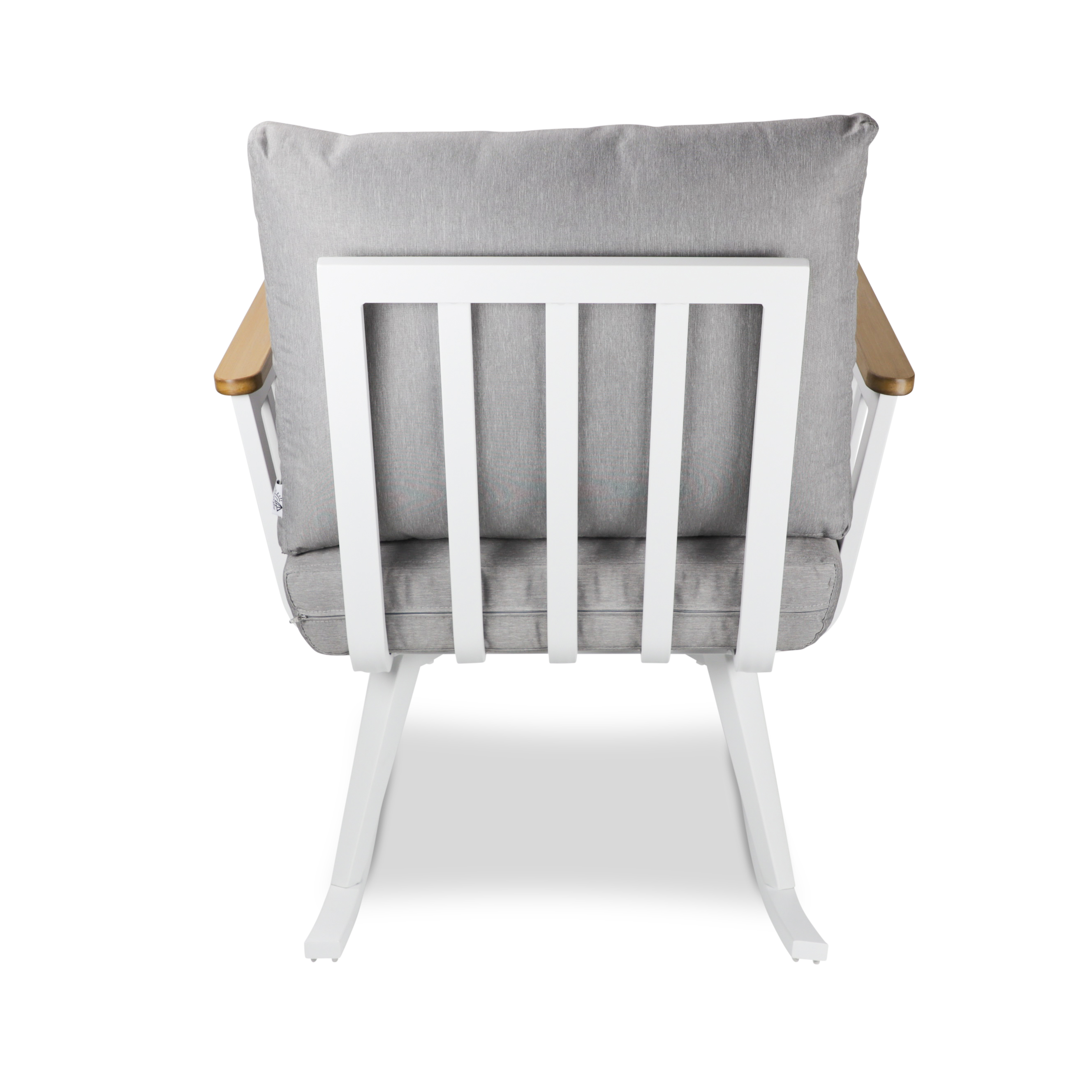 Sorrento Rocker 3pc Occasional Set in Arctic White with Polywood Teak Accent and Spuncrylic Stone Grey Cushions