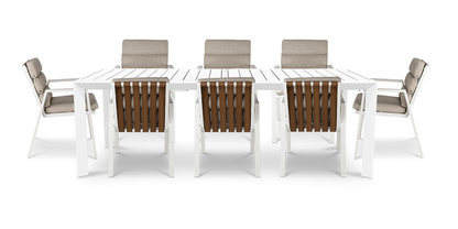 Morocco Outdoor Extension Table in White with Aruba Dining Chairs