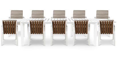 Morocco Outdoor Extension Table in White with Aruba Dining Chairs