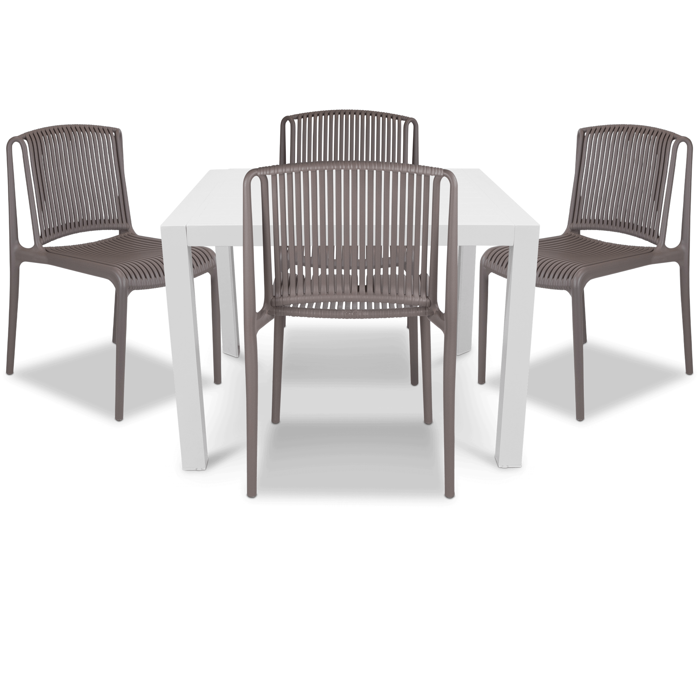 Bahamas Square Cafe 5 Piece Outdoor Setting in Arctic White with UV Plastic Outdoor Chairs (PP)