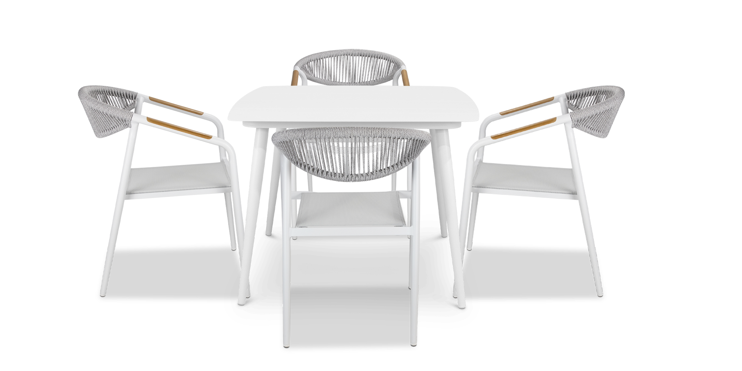 Amalfi Square 5 Piece Outdoor Setting in Arctic White with Rope Chairs