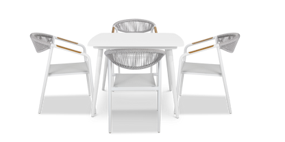 Amalfi Square 5 Piece Outdoor Setting in Arctic White with Rope Chairs