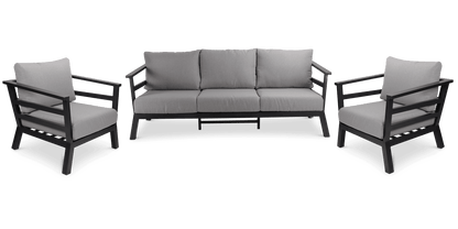 Aveiro 3 Seater with 2x Armchairs in Gunmetal Grey with Stone Olefin Cushions