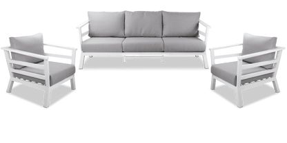 Aveiro 3 Seater with 2 x Armchairs in Arctic White with Stone Olefin Cushions