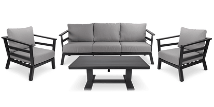 Aveiro 3 Seater with 2x Armchairs and Adjustable Coffee Table in Gunmetal with Stone Olefin Cushions