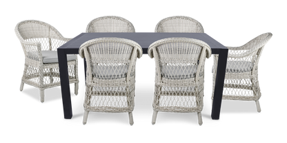 Bahamas Rectangle 7 Piece Outdoor Setting in Gunmetal with Wicker Chairs