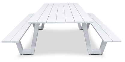 Mediterranean Dining Table and Bench Set in Arctic White Aluminium