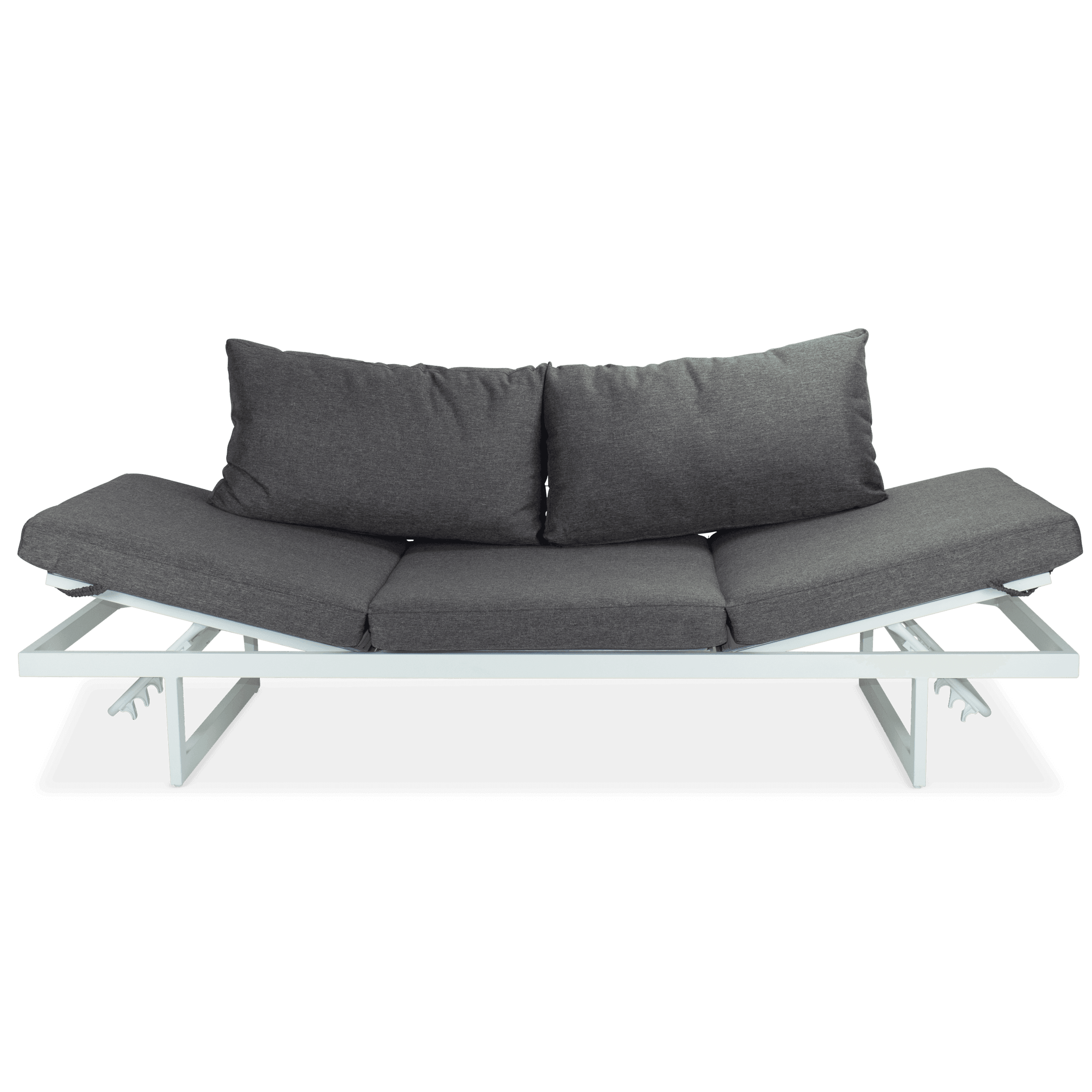 Milan Corner Set with Dual Sunlounger Functionality in Arctic White with Pebble Olefin Cushions