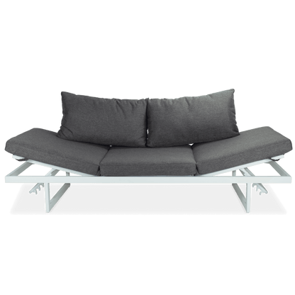 Milan Corner Set with Dual Sunlounger Functionality in Arctic White with Pebble Olefin Cushions