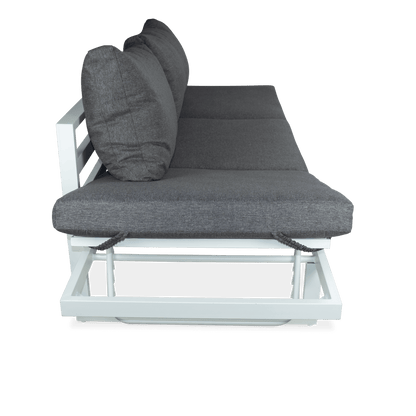 Milan Corner Set with Dual Sunlounger Functionality in Arctic White with Pebble Olefin Cushions