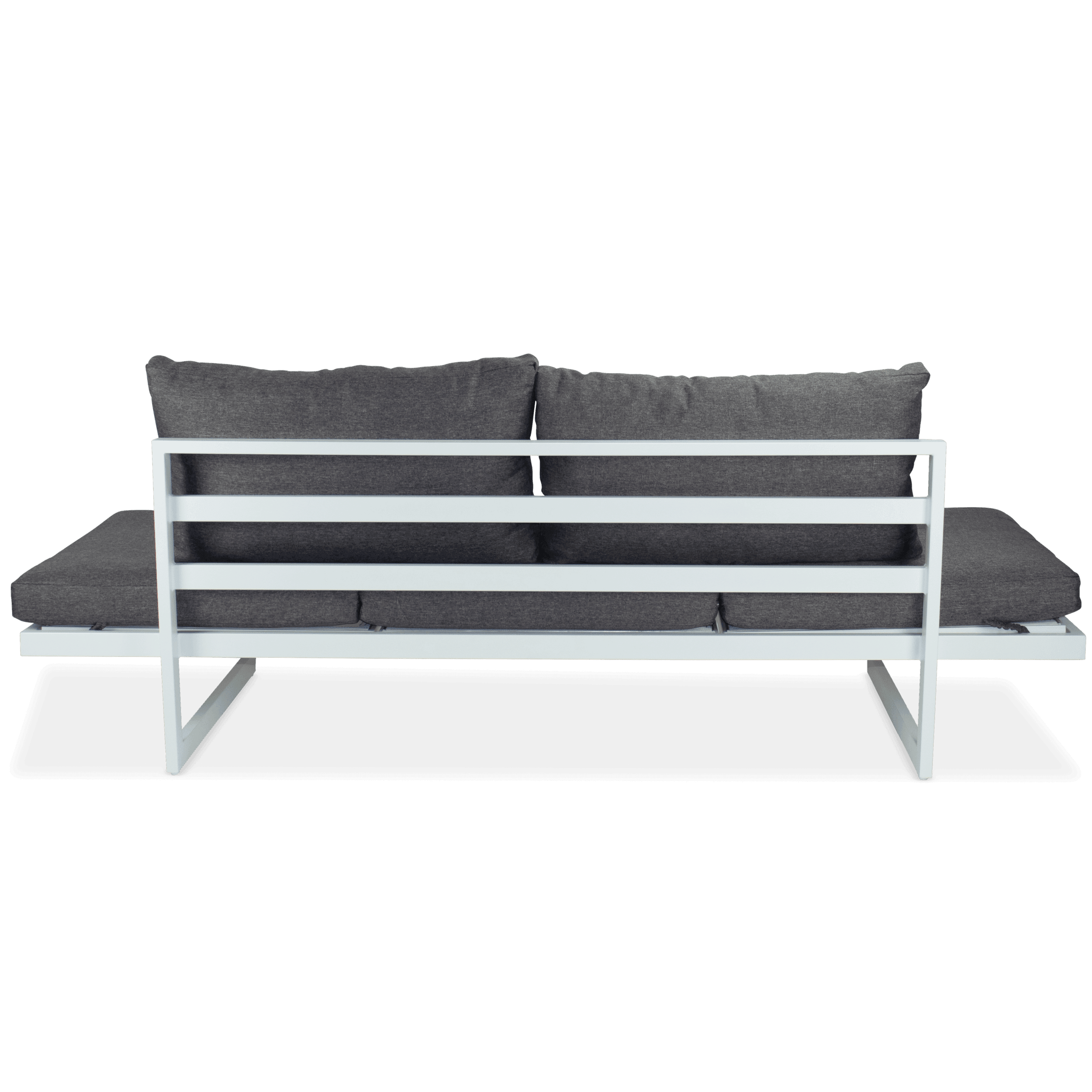 Milan Corner Set with Dual Sunlounger Functionality in Arctic White with Pebble Olefin Cushions